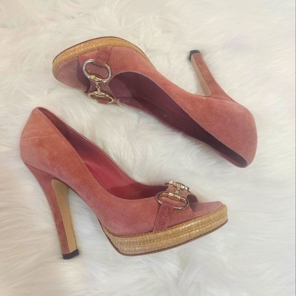 GUCCI Pink Champagne / Rose Peep Toe Heels - Picture 2 of 15